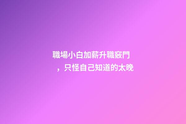 職場小白加薪升職竅門，只怪自己知道的太晚